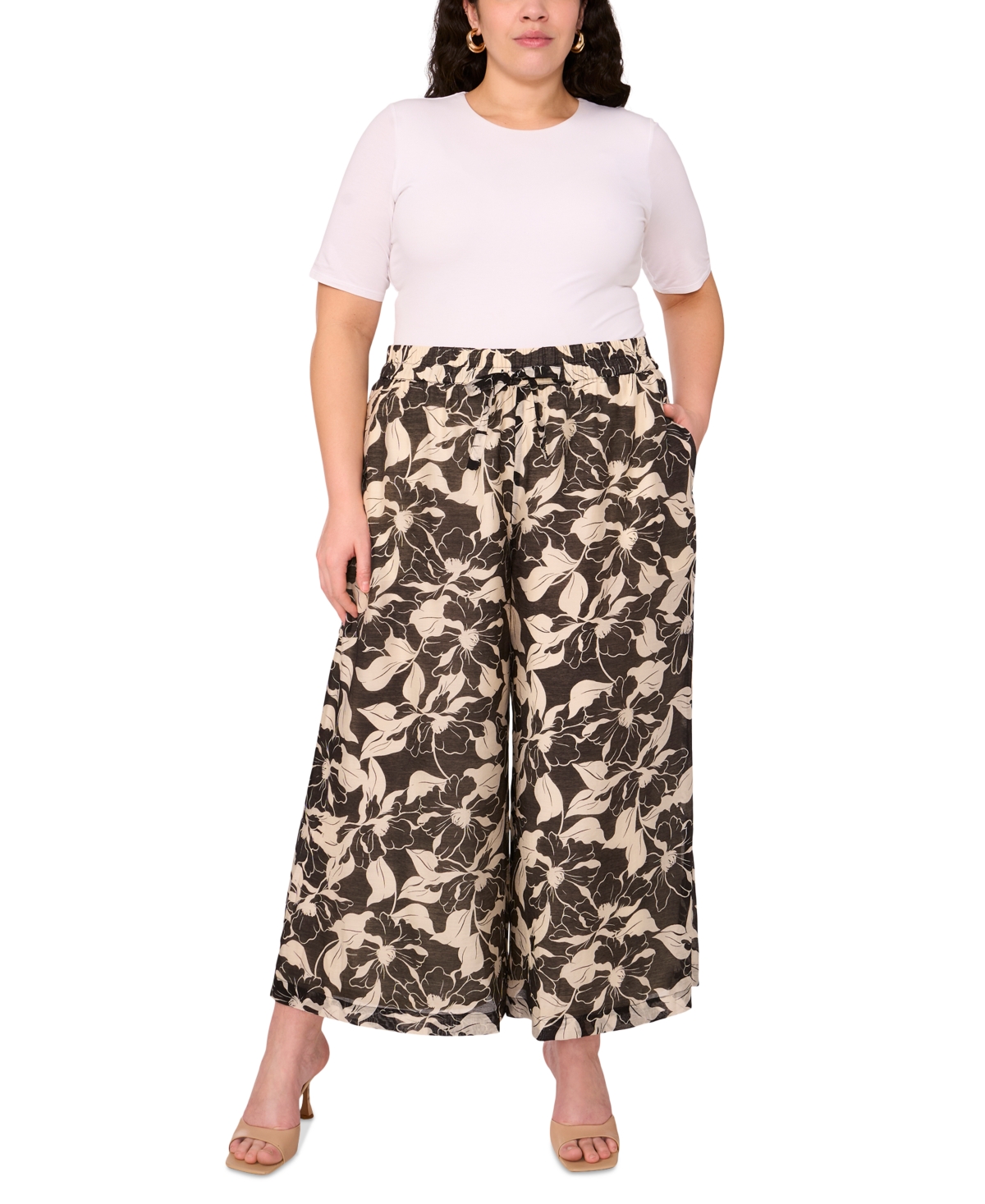 Shop Vince Camuto Plus Size Floral-print Drawstring Pants