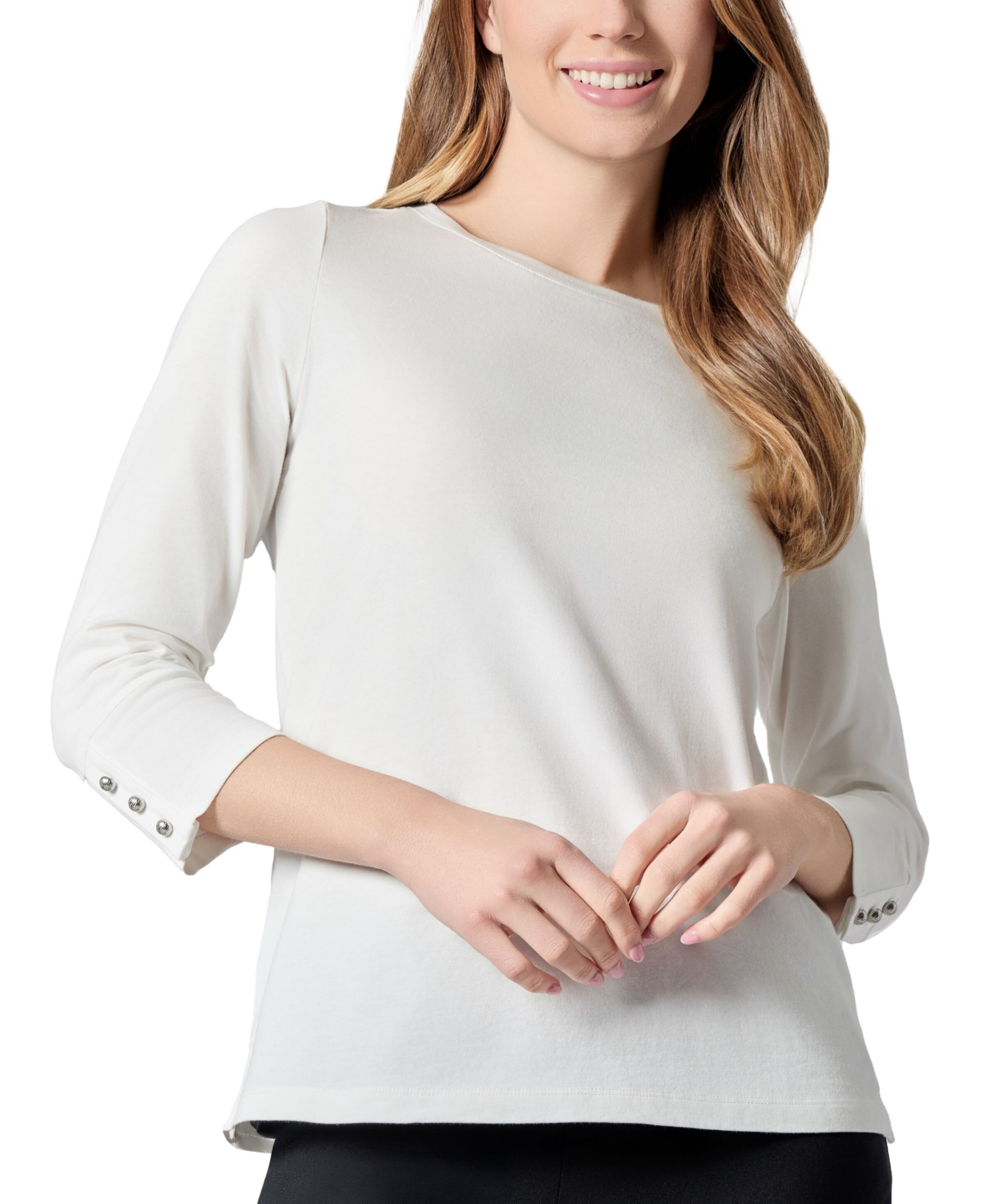 Women's Scoop-Neck 3/4-Sleeve Blouse - Lily White
