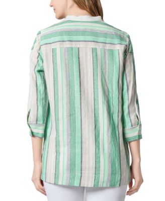 Women's Striped Split-Neck 3/4-Sleeve Top