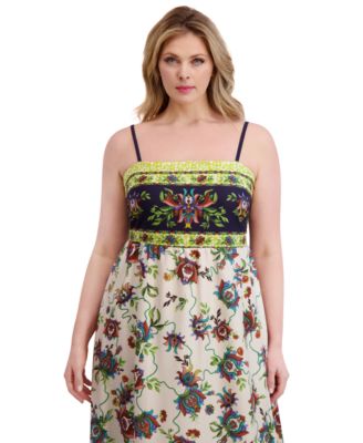 Plus Size Square-Neck Border-Print Maxi Dress