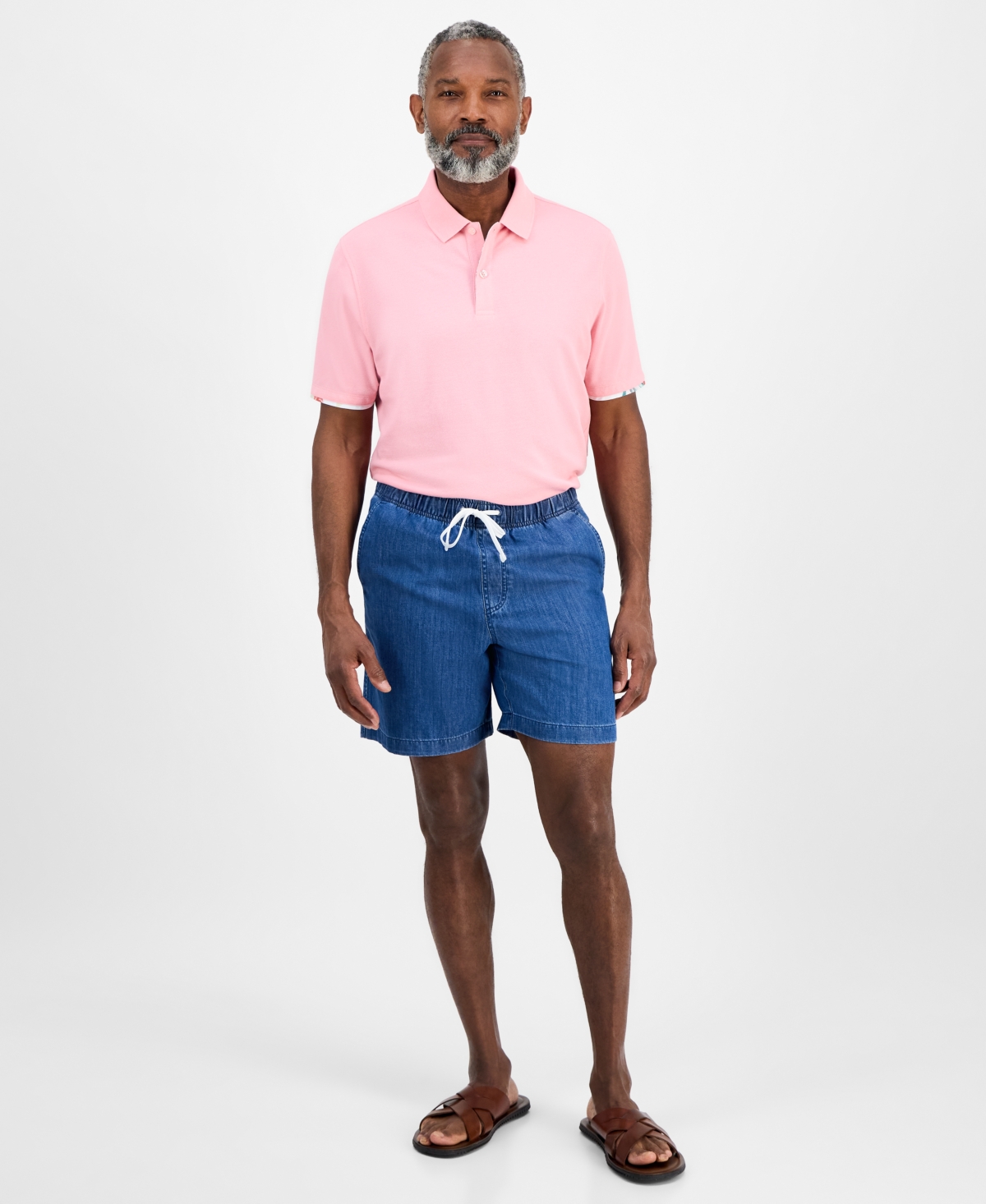 Men's Drawstring Chambray Shorts, Exclusively at Macy's - Navy