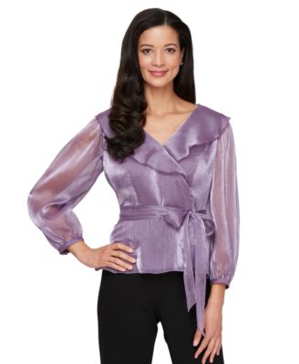 Alex Evenings - Women's Ruffled V-Neck Side-Tie Top