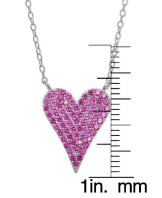 Lab Grown Pink Sapphire Pav&eacute; Heart 18" Pendant Necklace (1/3 ct. t.w.) in Sterling Silver