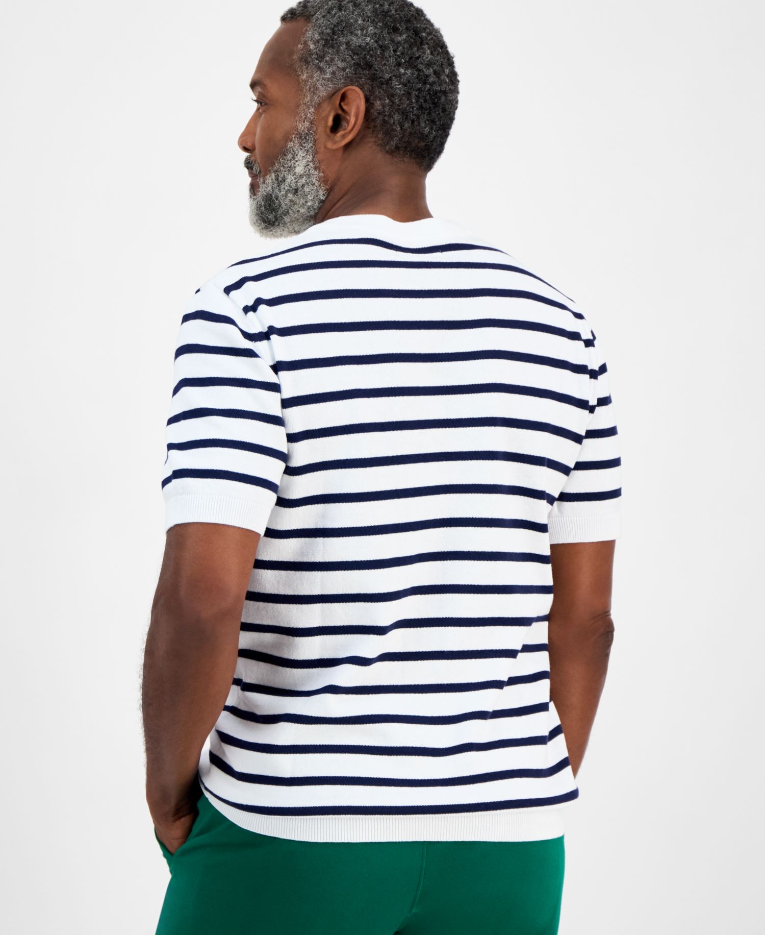 Men's Short-Sleeve Bengal Striped Cotton Sweater T-Shirt