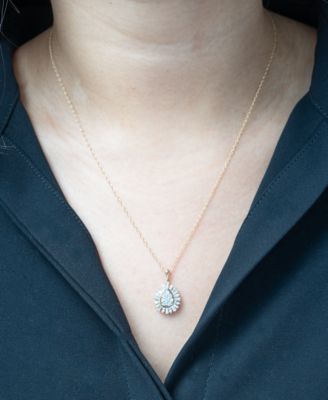 Diamond Round & Baguette Teardrop Cluster 18" Pendant Necklace (1/2 ct. t.w.) in 14k Gold, Exclusively at Macy's