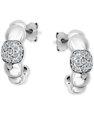 Cubic Zirconia Accent Puffy Half Hoop Earrings in Sterling Silver (also in 18k Yellow Gold over Sterling Silver), Exclusively at Macy's