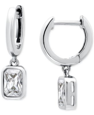Cubic Zirconia Octagon Bezel Dangle Hoop Earrings (1-5/8 ct. t.w.) in Sterling Silver, Exclusively at Macy's