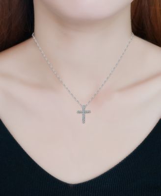Cubic Zirconia Cross Pendant Necklace, 16" + 2" extender, Exclusively at Macy's