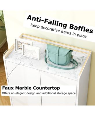 5-Tier Shoe Cabinet with Faux Marble Top – Flat Tilting Shelves for Shoes and Accessories Storage