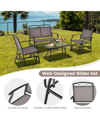 4pcs Patio Glider Conversation Set Swing Rocking Chair Table Heavy-Duty Outdoor