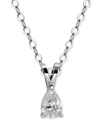 Cubic Zirconia Pear Solitaire Pendant Necklace, 16" + 2" extender
