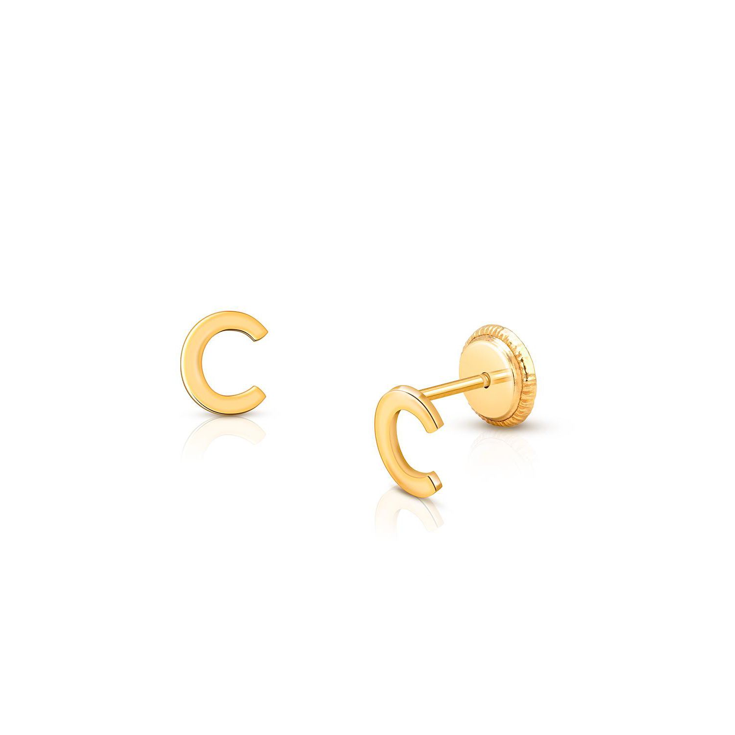14K Gold Initial Stud Screw Back Earrings