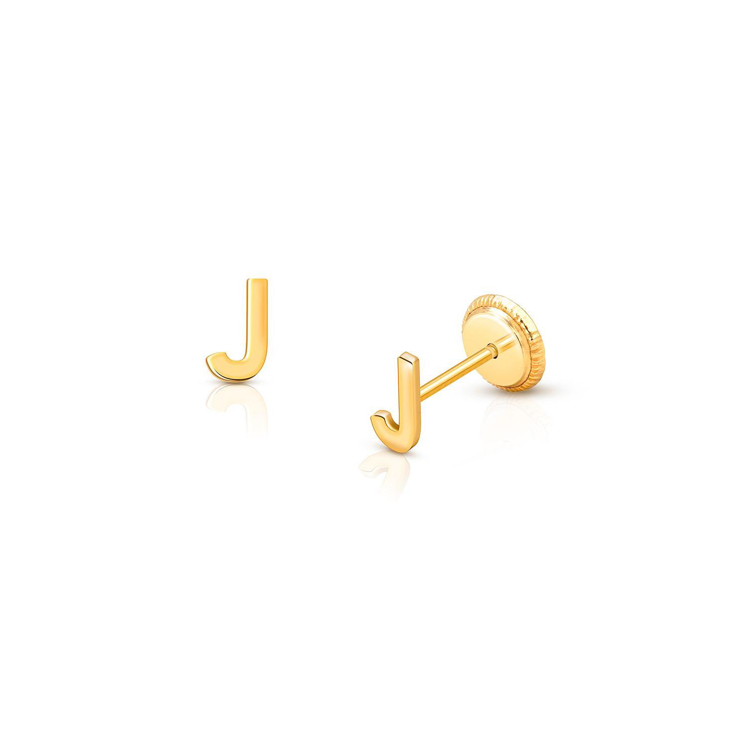 14K Gold Initial Stud Screw Back Earrings