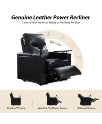 Modern Lothaire Genuine Leather Power Recliner with Adjustable Power Headrest