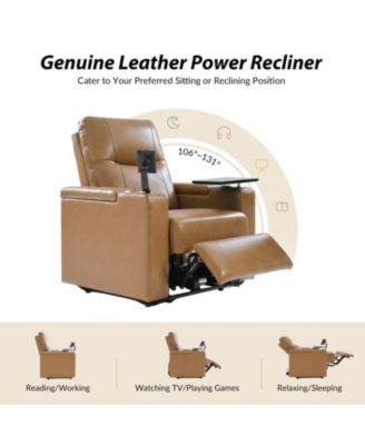 Modern Lothaire Genuine Leather Power Recliner with Adjustable Power Headrest