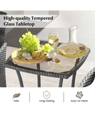 3 PCS Patio Furniture Set witn Cushioned Patio Chairs & Tempered Glass Coffee Table