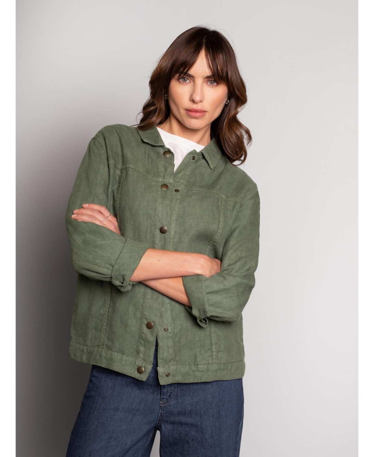 Women's Linen Western Jacket - Khaki