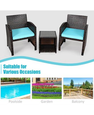 3PCS Patio Rattan Wicker Furniture Cushion Sofa Coffee Table
