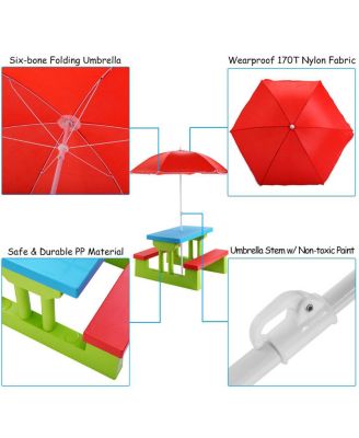 4 Seat Kids Picnic Table w/Umbrella Garden Yard