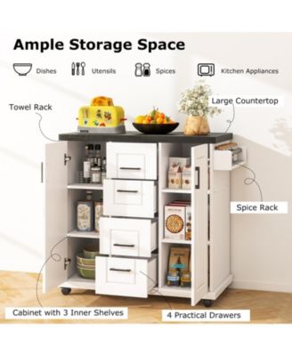 Rolling Kitchen Island Cart on Wheels with Storage Cabinets