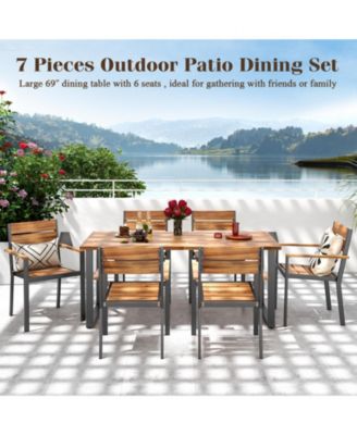 7 Piece Patio Dining Set 69'' Rectangle Table w/ 6 Stackable Chairs