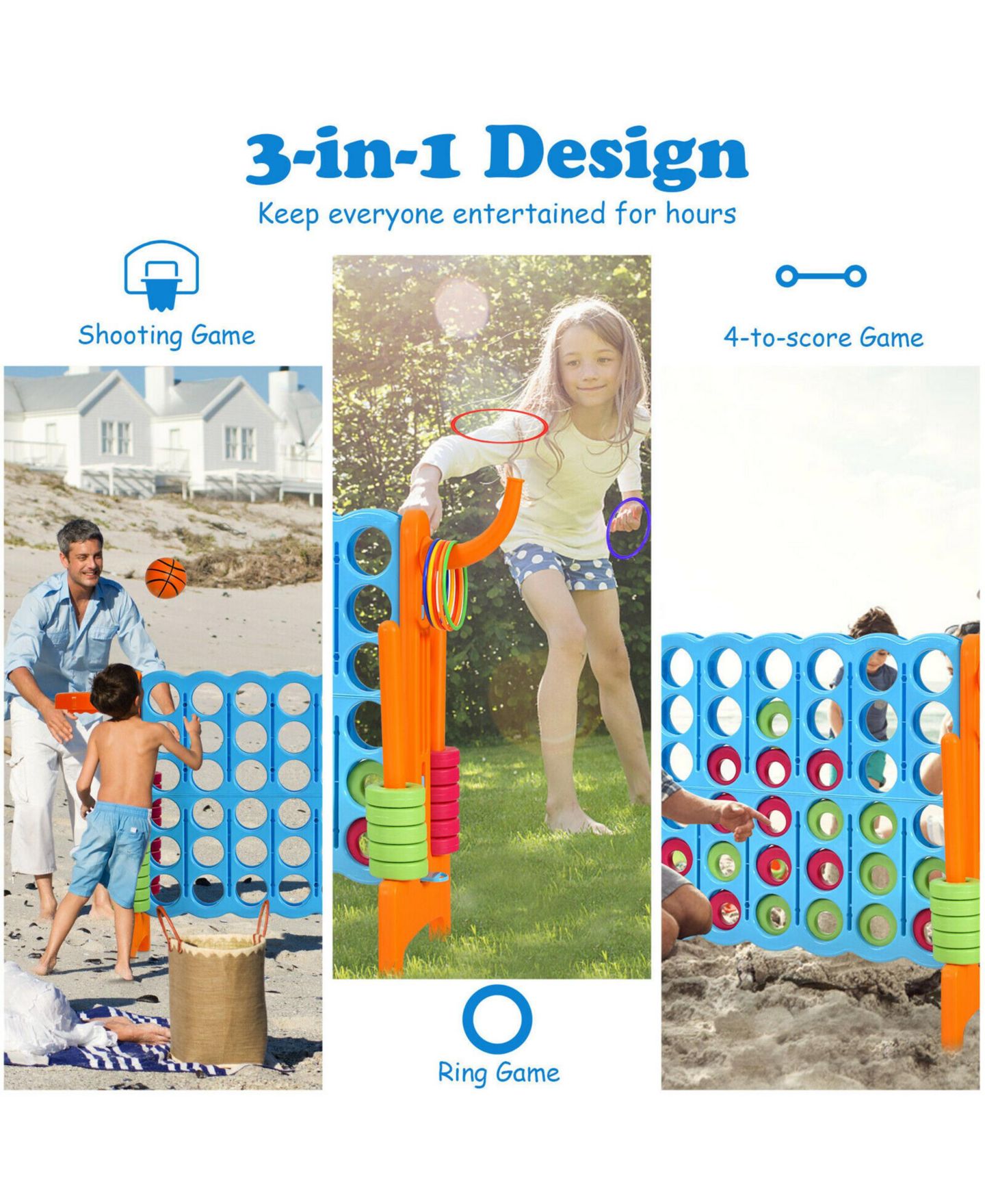 Детские игрушки Gymax 2.5Ft 4-to-Score Giant Game Set Basketball Hoop Ring Game Indoor and Outdoor, цвет: Оранжевый — фото 8