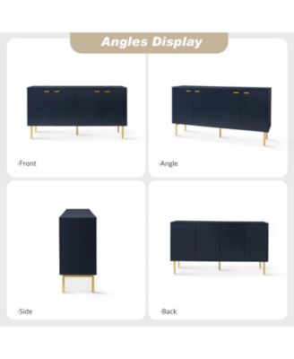 Contemporary 4-Door Sideboard with Adjustable Shelves and Legs, 63" Wide