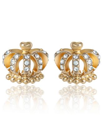 Gold-Tone Crystal Crown Keychain & Earring Set