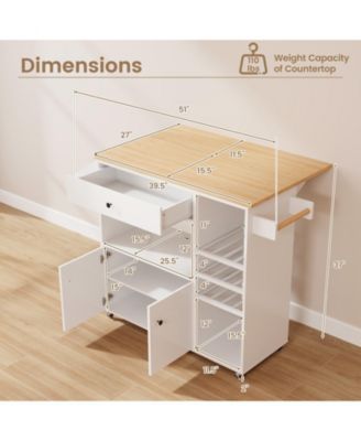 Rolling Kitchen Island Cart with Drop Leaf, Power Strip & Adjustable Shelf – Portable Prep Station