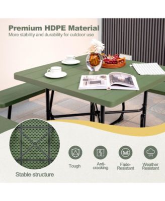 Outdoor Picnic Table with 4 Benches and Umbrella Hole