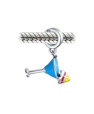 Set of 2 Tropical Umbrella Drink Glass Dangle Charm Bead Enamel Oxidized Silver