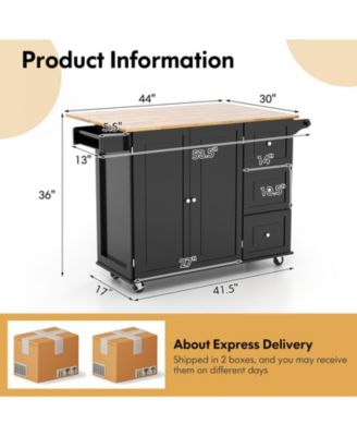 Kitchen Island Trolley Cart with Drop-Leaf Tabletop and Storage Cabinet – Space-Saving Rolling Cart for Cooking Prep