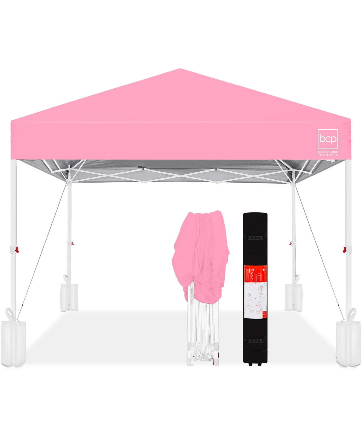 10x10ft Easy Setup Pop Up Canopy w/ 1-Button Setup, Wheeled Case, 4 Weight Bags - Pink/white