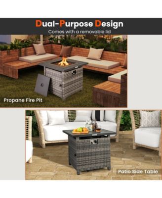 Propane Rattan Firepit Table with Lava Rocks and Protective Cover