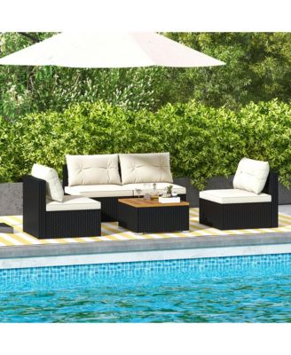 5PCS Rattan Patio Conversation Sofa Set Outdoor Furniture Set w/ Cushions