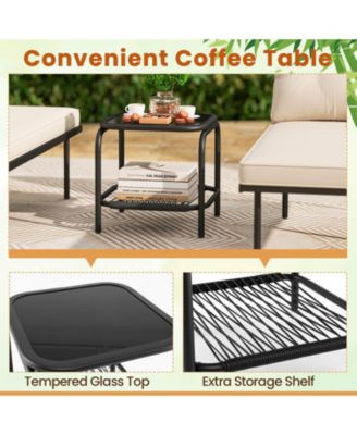 3-Piece L Shaped Patio Furniture Set w/Tempered Glass Table Back & Seat Cushions