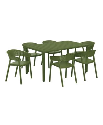 7-Piece Outdoor Metal Rectangle Patio Dining Table Set With Stackable Patio Dining Chairs