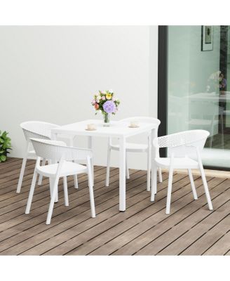 5-Piece Outdoor Metal Frame Square Dining Table Patio Set with Stackable Patio Dining Chairs