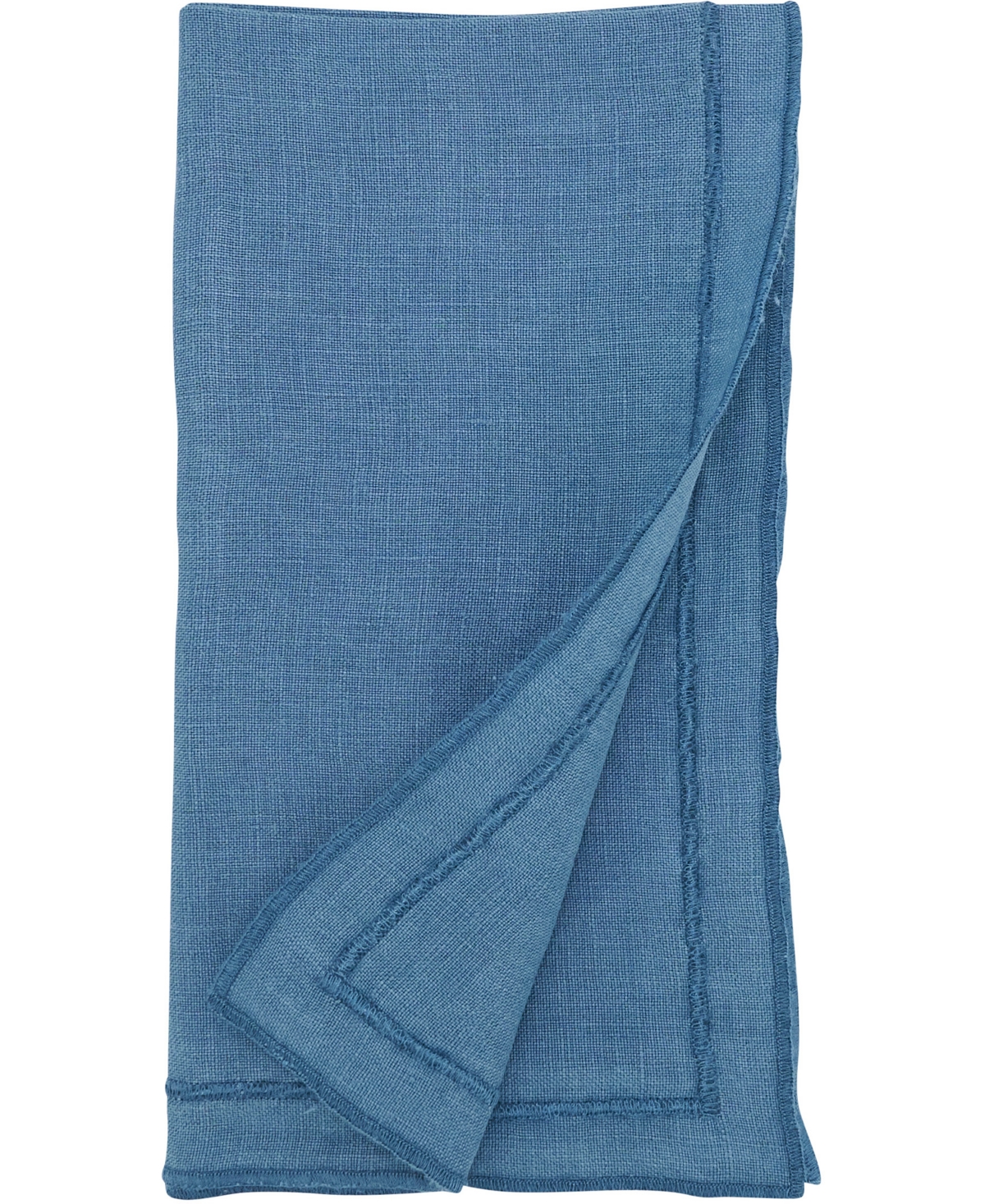 Saro Lifestyle Stonewashed Overlock Linen Edge Napkins, 20" X 20" In Navy Blue