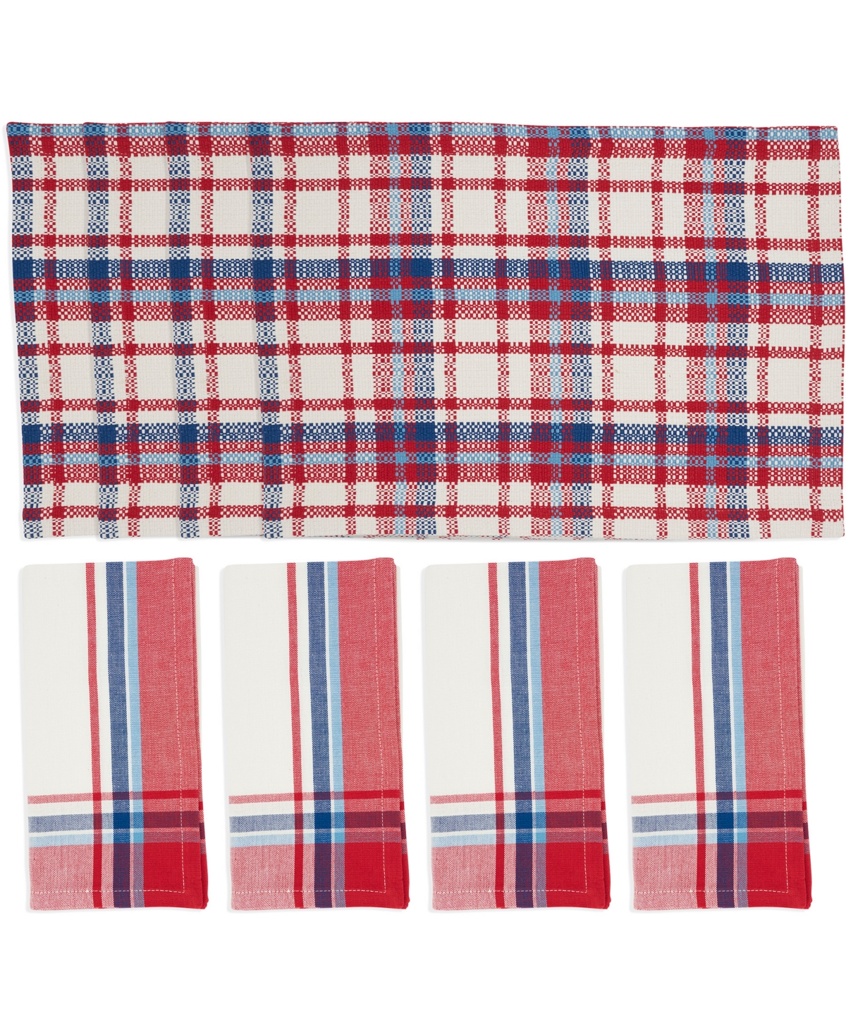 Saro Lifestyle Simple Plaid Cotton Placemats And Napkins, Set Of 8 In Red,white,blue