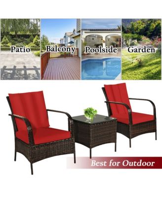 3 PCS Patio Rattan Furniture Set Coffee Table & 2 Rattan Chair
