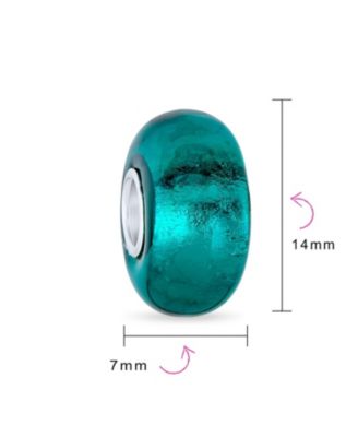 Set of 2 Translucent Solid Teal Blue Green Glass Charm Bead Sterling Silver Core