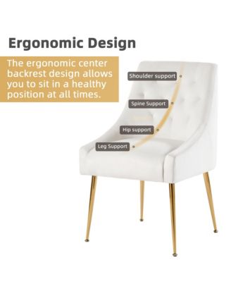 Modern Velvet Upholstered Dining Chairs Set of 2, Mid Century Side Chairs with 5.12” Cushions and Back Pull Rod for Kitchen, Living Room