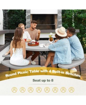 8-Person Outdoor Picnic Table and Bench Set with Umbrella Hole
