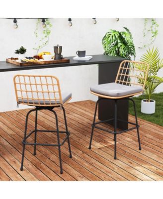 Patio Swivel Barstools Set of 2 with Soft Seat Cushions