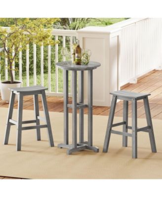 Round Bar Table Patio HDPE Bar Height Dining Table with Slatted Tabletop