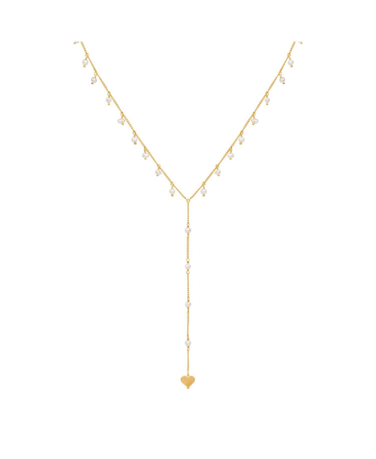 Timeless Love Heart Pearl Lariat Necklace - Gold