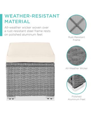 Set of 2 Wicker Ottomans, Multipurpose Furniture w/ Removable Cushions, Steel Frame