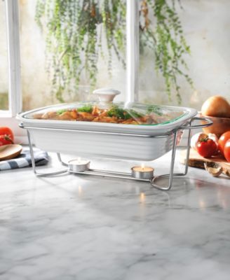 White Rectangle Porcelain Baker With Stand