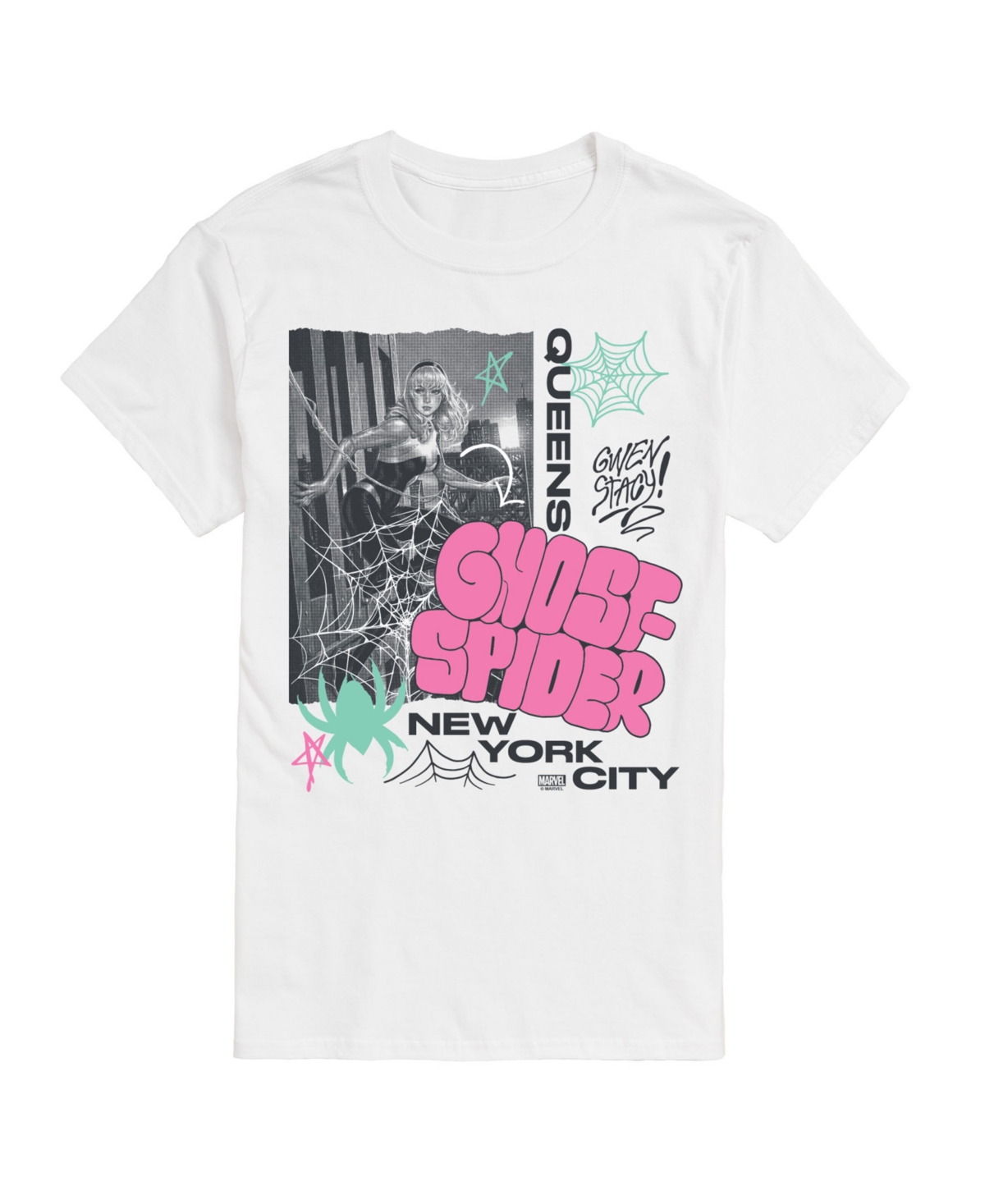 Airwaves Men's Marvel Ghost Spider Queens Short Sleeve T-Shirt - White